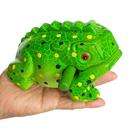 Cozinest Medium 6 inch Wood Frog Guiro Rasp Musical Instrument Tone Block Solid Carved Musical Toy Percussion Instrument  Green