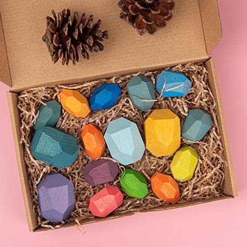 Colored Stacking Stones for Kids  Irregular Rainbow Wooden Stones Creative Toy Stacking Game Building Blocks  Education Rainbow Pebbles Early Learning Toys  5 11 16 Pack