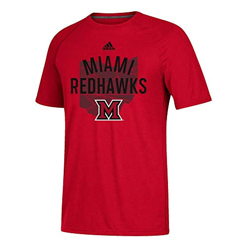 adidas Miami Redhawks NCAA Men s Red Tonal State Logo Ultimate Tee Climalite Performance T-Shirt  X-Large