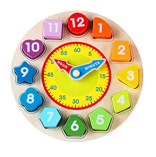 NANGYANG Wooden Shape Color Sorting Clock- Teaching Time Number Blocks Clock Shape Patterns Sorting and Animal Puzzle Montessori Early Learning Educational Toy Gift for 1 2 3 Year Old Toddler Baby Kids
