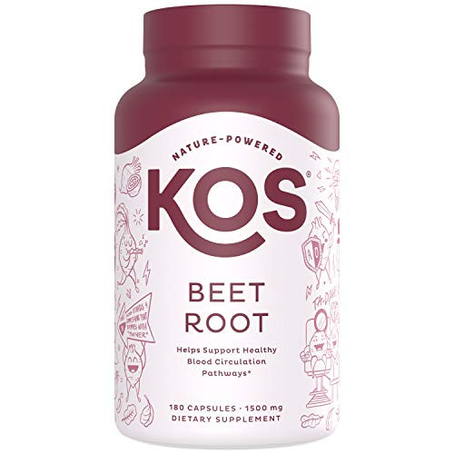 KOS Organic Beet Root Capsules 1500mg - Natural Nitric Oxide Booster Superfood Powder - Supports Healthy Circulation  Lower Blood Pressure  Energy Levels - 180 Capsules