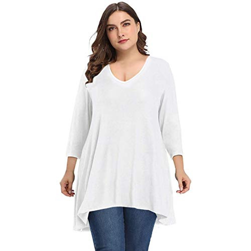 Miqieer Women s Plus Size Long Sleeve Tunic Tops V Neck Casual Shirts Loose Flowy Blouse for Leggings White 2XL