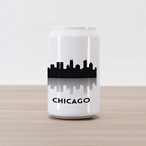 Ambesonne Chicago Skyline Cola Can Shape Piggy Bank  Downtown Skyscrapers Illinois Tourism Travel Country Urban Minimalist  Ceramic Cola Shaped Coin Box Money Bank for Cash Saving  Black and White