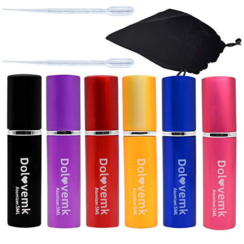 Personalized Engraved Perfume Atomiser Bottles-Dolovemk Atomiser Spray Bottle of 6 Colors  Refillable Travel Perfume Atomizer Mini Portable Spray Bottle Set Perfume Atomiser with Dropper 5ml  6PCS
