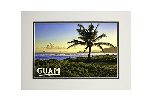 Guam - Palm and Sunset  11x14 Double-Matted Art Print  Wall Decor Ready to Frame