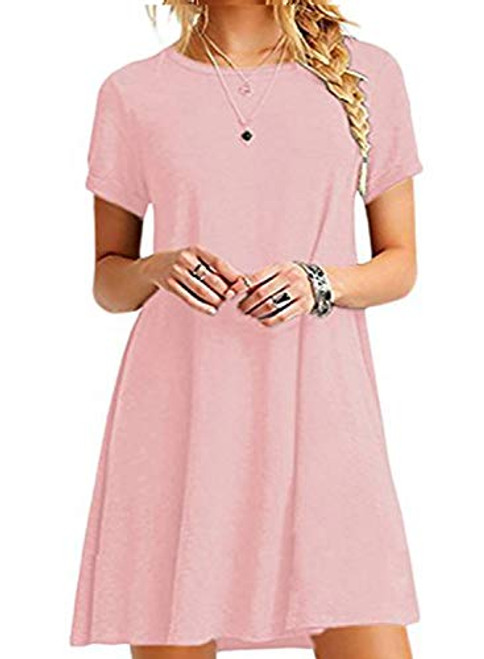 OMZIN Women Crew Neck Casual Dress Swing Beach Sundress for Women Pink 3XL OMZIN Women Crew Neck Casual Dress Swing Beach Sundress for Women Pink 3XL