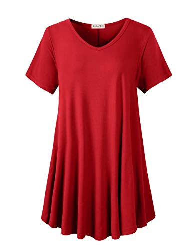 LARACE Tunics Short Sleeve Plus Size Casual Tops for Women V Neck Loose Fit Flowy Clothing for Leggings  Red 2X