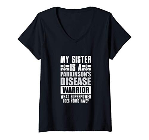 Womens Parkinsons Disease Awareness Sister Power Warrior Survivor V-Neck T-Shirt