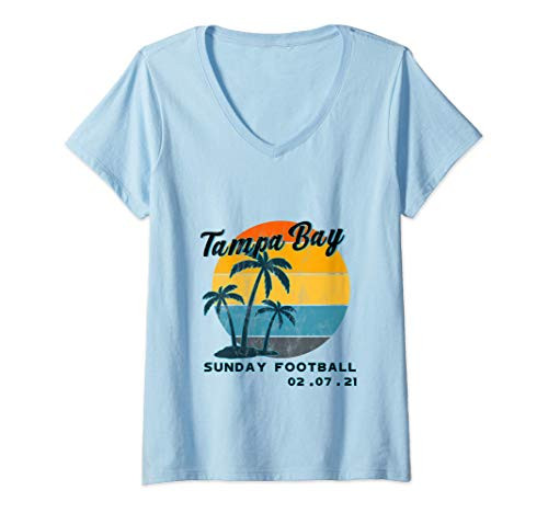 Womens Vintage Tampa Bay Football Retro Sunset  02 7 21 V-Neck T-Shirt
