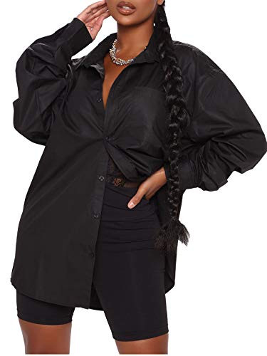 Women s Long Sleeve Collar Shirt Dress Plus Size Casual Loose Button Down Shirt Blouse Tops