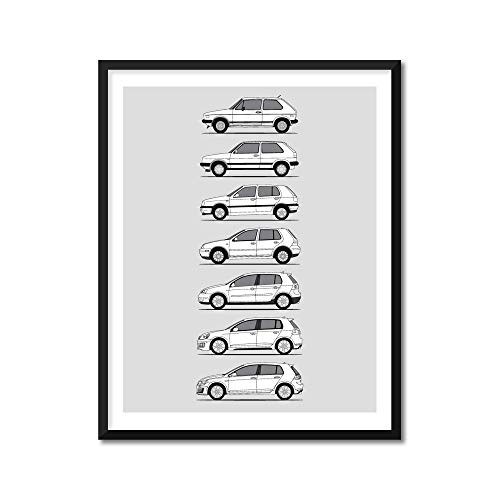 Volkswagen Golf GTI Generations Inspired Poster Print Wall Art of the History and Evolution of the VW GTI  Car Models  MK1 to MK7