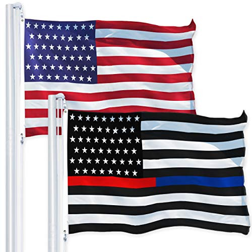 G128 Combo Pack  USA American Flag 3x5 Ft 150D Printed Stars  and  Thin Blue and Red Line Flag 3x5 Ft 150D Printed