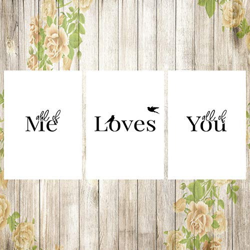 All Of Me Loves All Of You - Lovely Inspirational Wall Art Print - Set of 3 - UNFRAMED - 11x14
