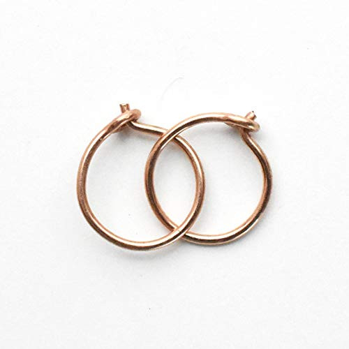 Tiny 14k Rose Gold Fill Hoops 8mm  22 gauge Handmade Minimalist Earrings in Pink Gold. Hypoallergenic Huggie Hoops that Sit Close to Ears