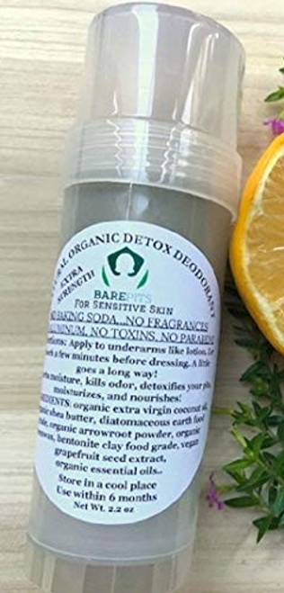 Bare Pits Natural Organic ALUMINUM FREE Detox Deodorant Extra Strength 2.2 oz Twist Up or 2 oz Glass Jar NO Baking Soda.For Sensitive Skin Bare Pits Natural Organic ALUMINUM FREE Detox Deodorant Extra Strength 2.2 oz Twist Up or 2 oz Glass Jar NO Baking Soda.For Sensitive Skin