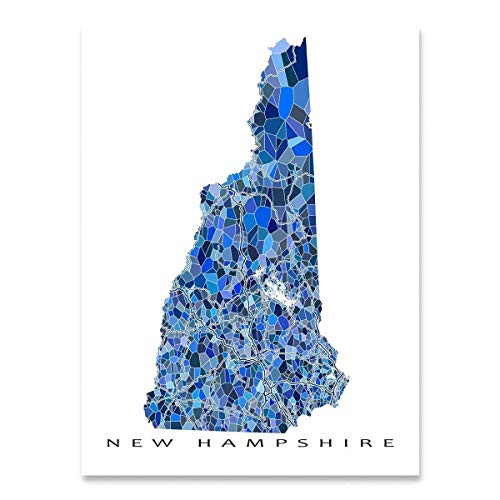 New Hampshire Map Print New Hampshire Poster NH State Wall Art Decor Blue New Hampshire Map Print New Hampshire Poster NH State Wall Art Decor Blue