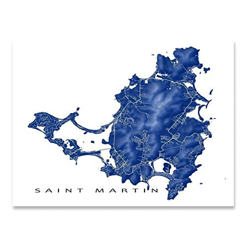 Saint Martin Map Print  Sint Maarten  St Martin  St Maarten  Handmade Topographic Caribbean Island Wall Art Decor  Travel Gifts by Maps As Art