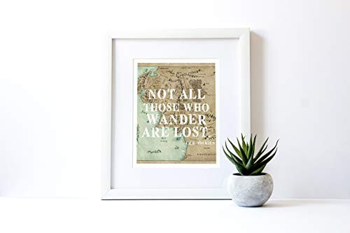 inchNot all those who wander are lost inch   J.R.R. Tolkien Quote   Middle Earth Map Giclee Art Print by The Tattered Traveler