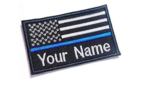 Custom Name Text American Flag Thin Blue Line Red Line Green Line White Yellow Line Morale Patch Hook  and  Loop Backing 9x5.5cm  Blue line