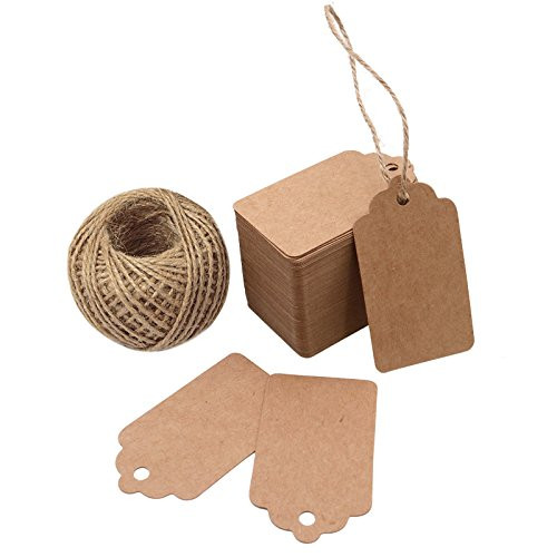Gift Tags,Kraft Paper Tags for Wedding,100 Pcs Brown Craft Hang Tags with Free 100 Feet Natural Jute Twine
