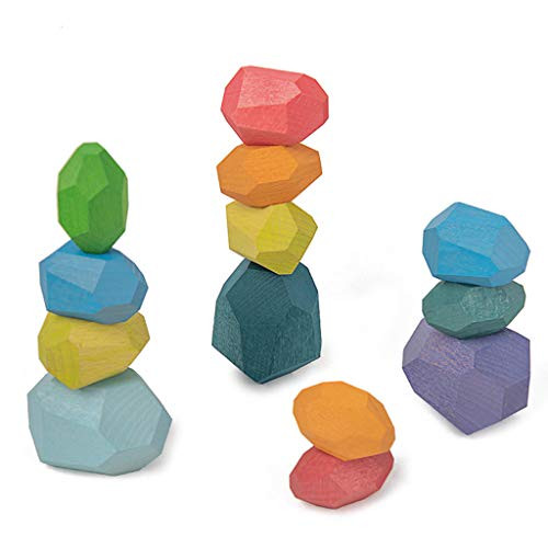 Wooden Stone Stacking Game for Kids Building Block Creative Toy Rainbow Toy 10PC Colorful Rainbow Stones Toy Kids Interactive Game Toys Yebobo