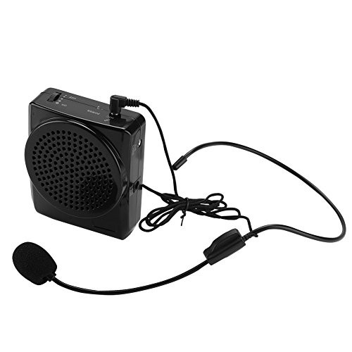 Yoidesu Portable Rechargeable Mini Voice Amplifier with Wired Microphone Headset Waistband Microphone Booster Voice Amplifier Supports MP3 Format Audio for Teachers  Training Tour Guide  Black