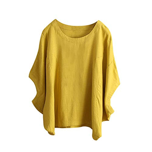 Meikosks Ladies Short Sleeved Tops Solid Color T Shirt Irregular Blouses Vintage Pullover Yellow