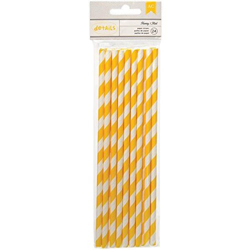 American Crafts 24 Count Lined Paper Straws, Honey