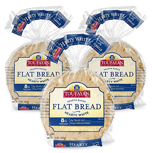 Toufayan Bakery  White Mediterranean Flat Bread for Gyros  Sandwiches  Paninis  Dip and Snacks  Naturally Vegan  Cholesterol Free and Kosher  Hearty White  3 Pack