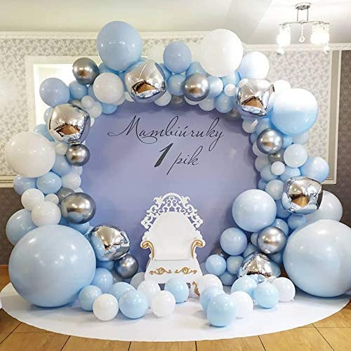 GIHOO Blue Balloon Garland Arch Kit 135pcs Blue White Silver Chrome Metallic Balloons 4D Silver Balloons for Wedding Bridal Shower Birthday Party Baby Shower Decoration GIHOO Blue Balloon Garland Arch Kit 135pcs Blue White Silver Chrome Metallic Balloons 4D Silver Balloons for Wedding Bridal Shower Birthday Party Baby Shower Decoration
