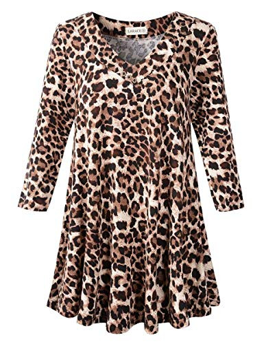 LARACE Plus Size Tunic Womens 3 4 Sleeve Tops and Blouses V Neck Shirts Loose Basic Tee A-Leopard08 3X