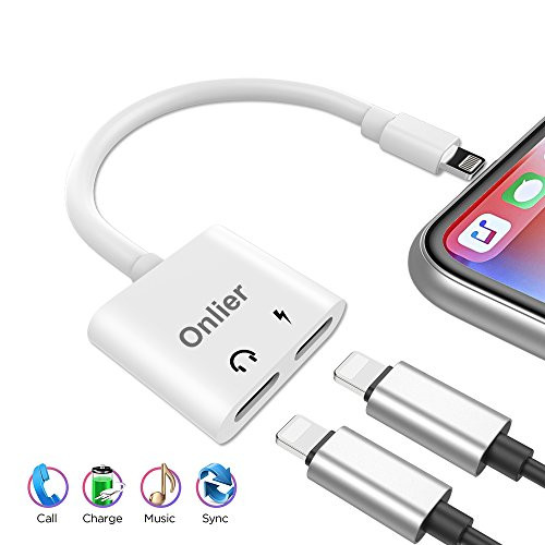 Onlier Compatible Adapter & Splitter for IP X / 7 / 7 plus / 8 / 8 plus,Applicable Dual Headphone Audio &  Charge Adapter2 in 1 Charger Audio Aux Cable Jack Call + Sync + Charging + Music for iPh X/8/8Plus/7/7Plus