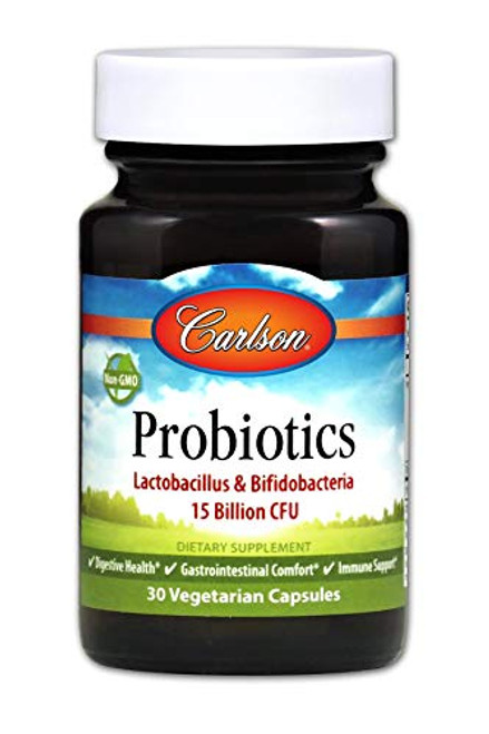 Carlson - Probiotics  15 Billion CFU  Lactobacillus  and  Bifidobacteria  Digestive Health  Gastrointestinal Health  and  Immune Support  30 Vegetarian Capsules