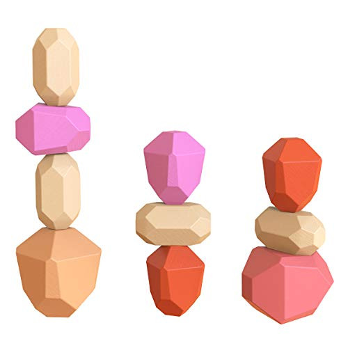 SOONHUA Stacking Game Toy Set Wooden Stones Colorful Wood Building Blocks Educational Puzzle Toy for Exercise Grasping Ability
