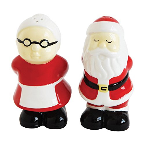 Creative Co-Op 4"H Ceramic Santa & Mrs. Claus Salt & Pepper Shakers (Set of 2), Multicolor