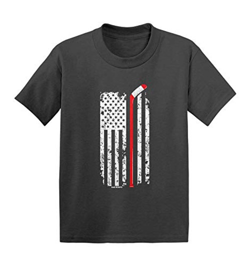 Red Line American Flag - Hockey Stick Infant Toddler Cotton Jersey T-Shirt  Charcoal  4T Red Line American Flag - Hockey Stick Infant Toddler Cotton Jersey T-Shirt  Charcoal  4T