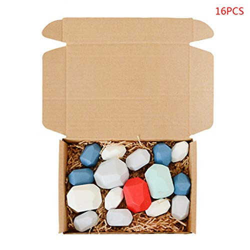 7haofang 16 Pcs Children Wooden Colored Stone Stacking Game Building Block Kid Puzzle Toy