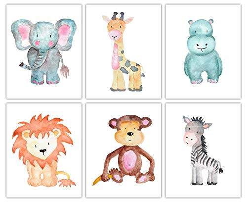 Safari Nursery Decor  Set of 6 8x10 Unframed Baby Room Art Prints - Gift Idea for Any Baby Girl or Boy Nursery Wall Decor