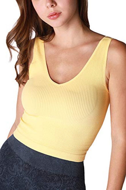 NIKIBIKI Women Seamless V-Neck Ribbed Crop Top  Made in U.S.A  One Size  Sunlight