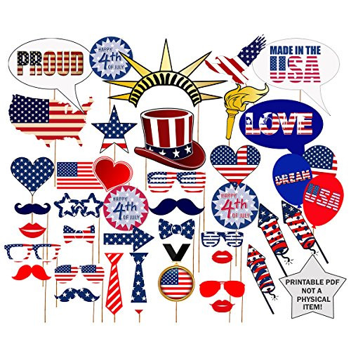 KODOO 39 Pcs 4th of July Photo Booth Props Patriotic Party Props for American Independence Day Party Decorations