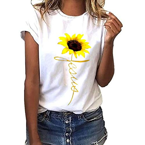 Meikosks Women s Sunflower Print T Shirt Short Sleeved Blouses Summer Graphic Tops White Meikosks Women s Sunflower Print T Shirt Short Sleeved Blouses Summer Graphic Tops White