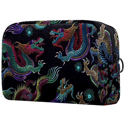 Inhomer Cosmetic Bag for Women Embroidery Chinese Dragons Travel Makeup Case Handy Pouch Organizer Toiletry Bag Gifts
