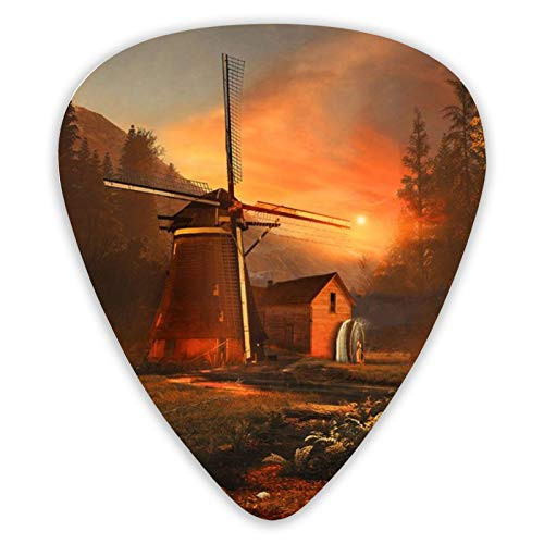 Guitar Bass Picks Grip for electric guitar  acoustic guitar  Ukulele  mandolin Medium Windmill Sunset  12 Pack