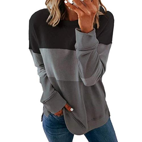 Fastbot women s Casual Color Block Crew Neck Sweatshirt Fashion Pullover Long Sleeve Cute Blouse Top