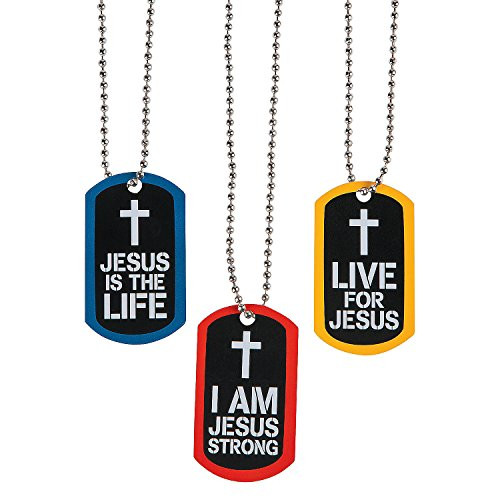 Fun Express - Jesus Strong Dog Tag Necklace - Jewelry - Necklaces - Dog Tag Necklaces - 12 Pieces