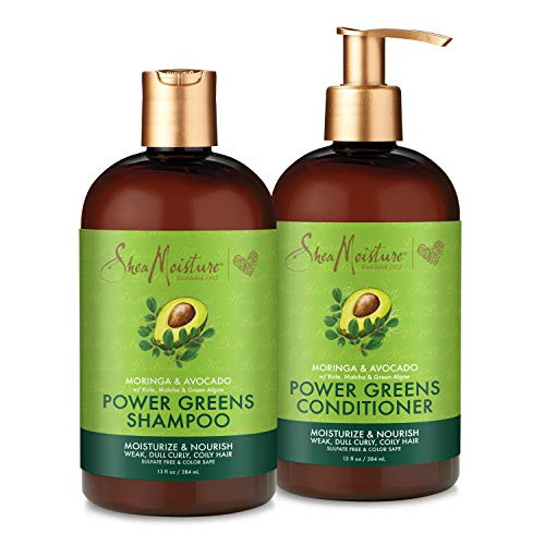 SheaMoisture Power Greens Curly Hair Shampoo and Conditioner Dry Hair Moringa Avocado to moisturize