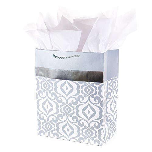 Hallmark Large Gift Bag with Tissue Paper (Metallic Silver Scroll Work)