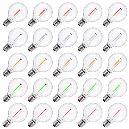 Pack of 25 G40 Led Replacement Light Bulbs 1W Shatterproof Globe Bulb fits E12 or C7 Candelabra Screw Base Sockets  1.5 Inch Dimmable Light Bulbs for Indoor Outdoor Patio Decor  Multicolor