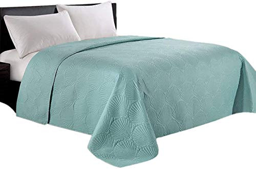 HollyHOME Coastal Style Super Soft Solid Single Shell Parttern Pinsonic Quilted Bed Quilt Bedspread Bed Cover  Turquoise  King