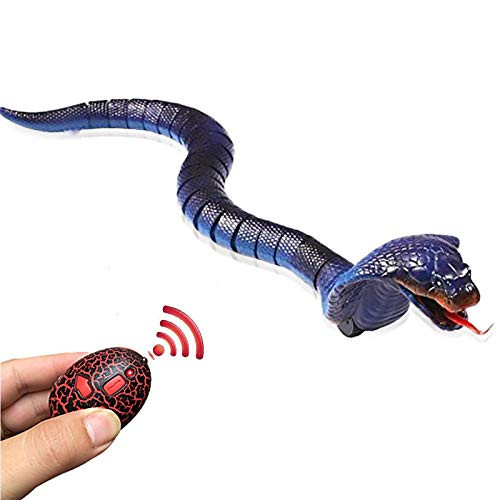 Fashionclubs Remote Control Snake Toy for Kids  New Version  17 inch Infrared RC Realistic Rechargeable Naja Cobra Snake Toy with Retractable Tongue and Swinging Tail Children Christmas Birthday  Blue